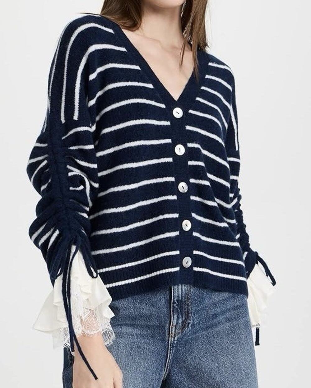 Cinq A Sept Atlas Cardigan Navy Blue Ivory Women’s Small $395